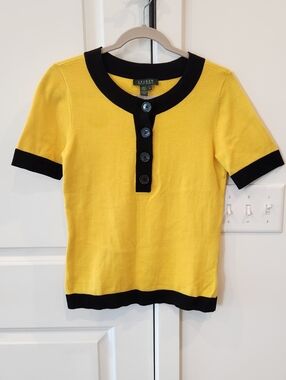 Ralph Lauren Yellow Short Sleeve Knit Top with Black Trim
